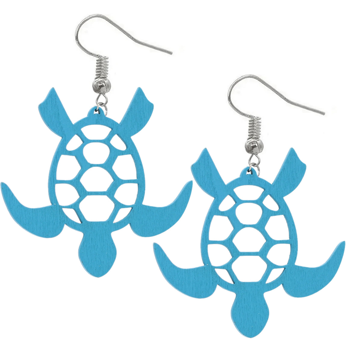 Blue Sea Turtle Wooden Earrings