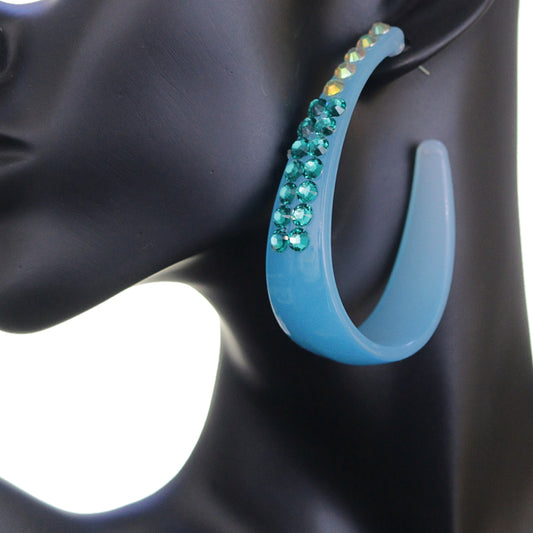 Blue Two Tone Rhinestone Hoop Earrings
