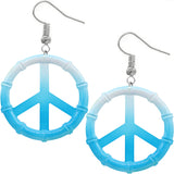 Blue Two Tone Large Peace Sign Metal Earrings