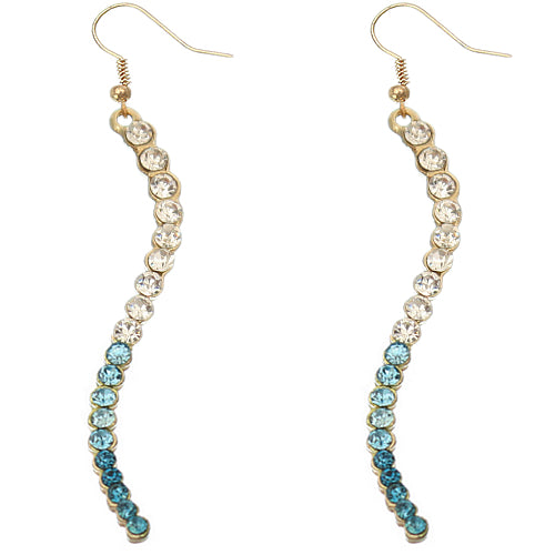 Blue Two Tone Ombre Rhinestone Curve Dangle Earrings