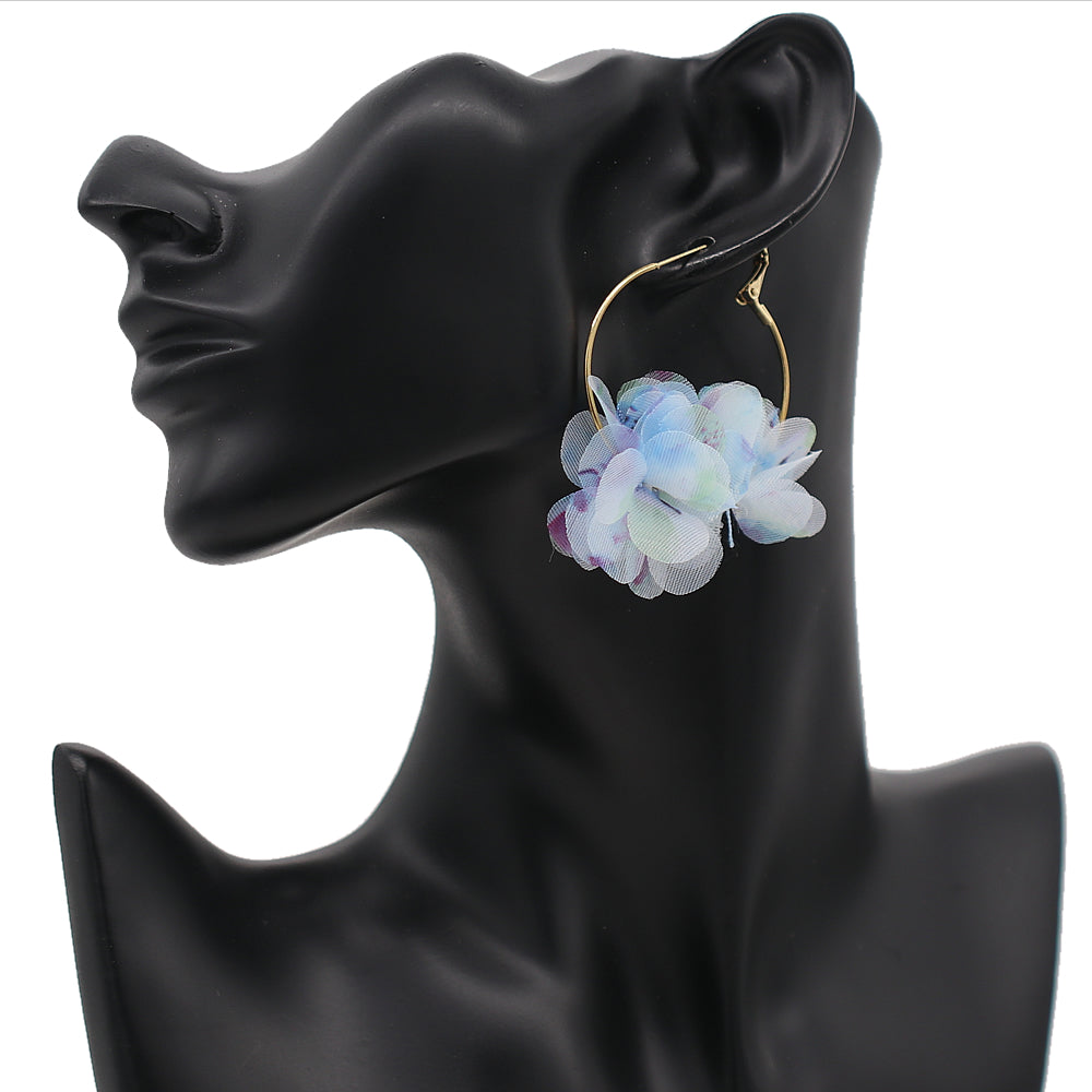 Blue White Floral Tulle Mini Hoop Earrings