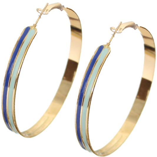 Blue Two Tone Round Hoop Earrings