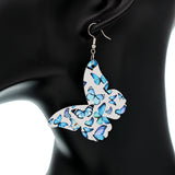 Blue White Butterfly Wooden Mini Earrings