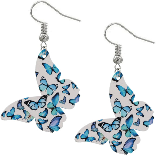 Blue White Butterfly Wooden Mini Earrings