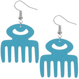 Blue Afro Pick Wooden Dangle Earrings