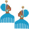 Blue Wooden Afrocentric Afro Pick Earrings