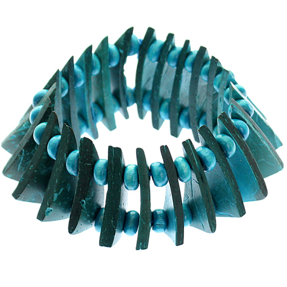 Blue Wooden Geometric Triangle Stretch Bracelet