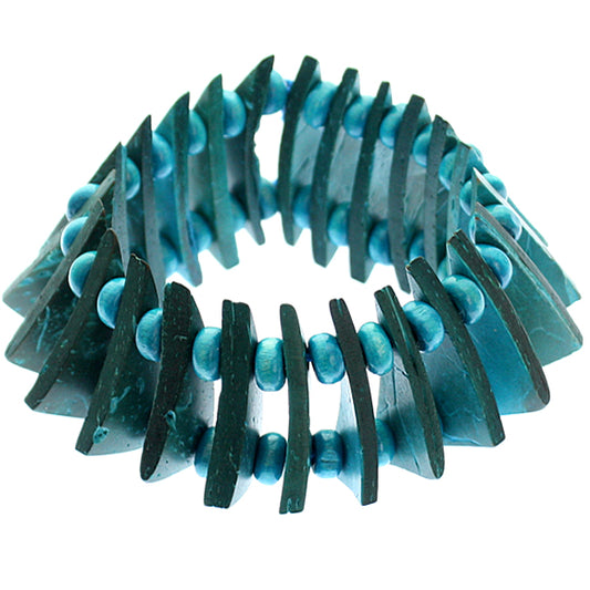 Blue Wooden Geometric Triangle Stretch Bracelet