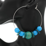 Blue Large Beaded Hoop Earrings