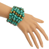 Teal Blue Wooden Beaded Stretch Bracelet