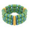 Blue Green Wooden Beaded Stretch Bracelet