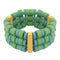 Blue Green Wooden Beaded Stretch Bracelet