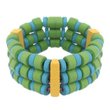 Blue Green Wooden Beaded Stretch Bracelet