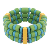 Blue Green Wooden Beaded Stretch Bracelet