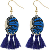 Blue Butterfly Tassel Wooden Dangle Earrings
