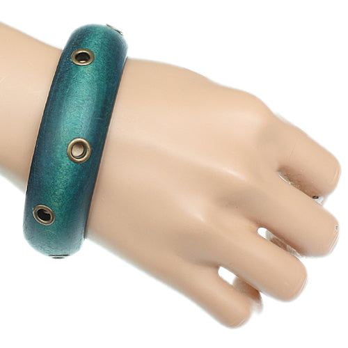 Blue Wooden Cutout Bangle Bracelet