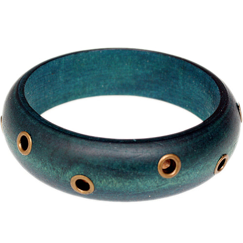 Blue Wooden Cutout Bangle Bracelet