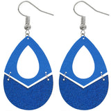 Blue Glitter Wooden Link Teadrop Earrings