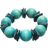Blue Round Wooden Bead Stretch Bracelet