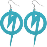 Blue Wooden Round Lightning Thunderbolt Earrings
