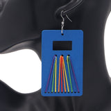 Blue Woven Wooden Rectangle Earrings