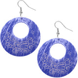 Blue Wooden Open Circle Distressed Earrings