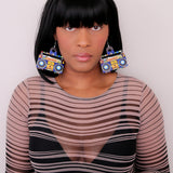 Blue Yellow Hiphop Radio Boombox Earrings