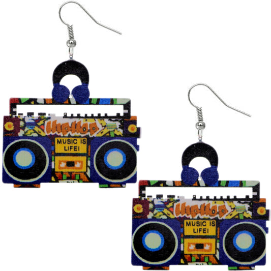Blue Yellow Hiphop Radio Boombox Earrings