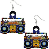 Blue Yellow Hiphop Radio Boombox Earrings