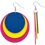 Blue Pink Layered Wooden Dangle Earrings