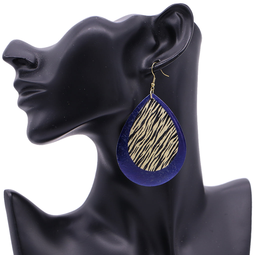 Blue Tiger Print Teardrop Earrings