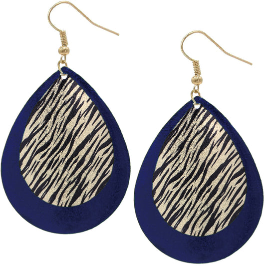 Blue Tiger Print Teardrop Earrings