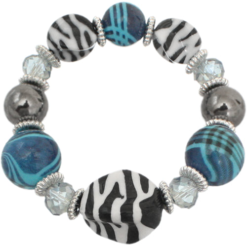 Blue Zebra Striped Beaded Stretch Bracelet