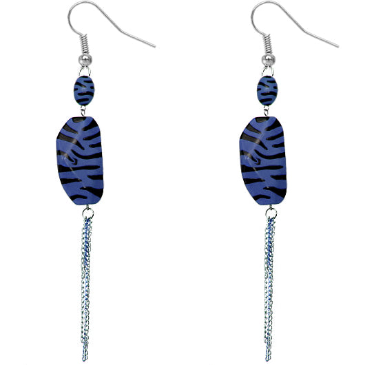 Blue Zebra Stripe Drop Chain Earrings