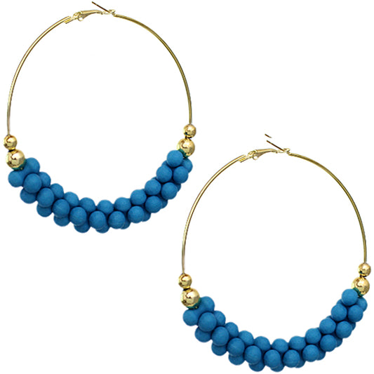 Blue Barbell Beaded Hoop Earrings