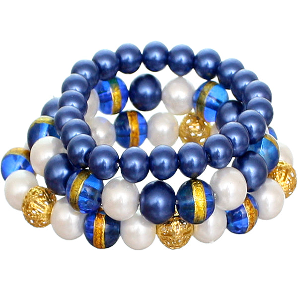 Blue Faux Pearl Beaded Stretch Bracelets