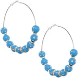Blue Beaded Decor Hoop Earrings