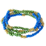 Blue Green Beaded Stretch Bracelet