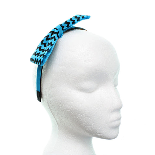 Blue Zigzag Chevron Ribbon Bow Headband