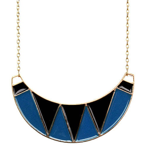 Blue Crescent Triangle Chain Bib Necklace