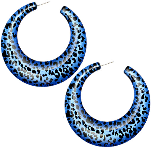 Blue Glossy Flat Spot Hoop Earrings
