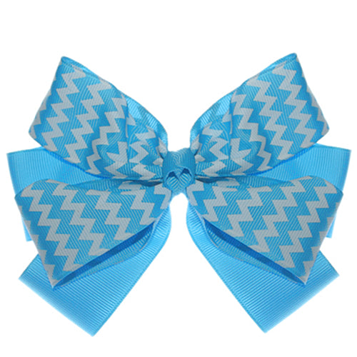 Blue Chevron Zigzag Ribbon Hair Bow