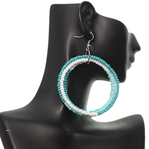 Blue Beaded Wrap Around Coil Hoop Earrings