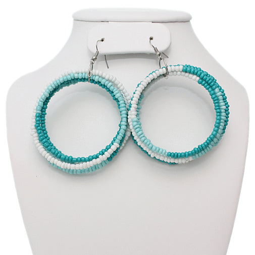 Blue Beaded Wrap Around Coil Hoop Earrings