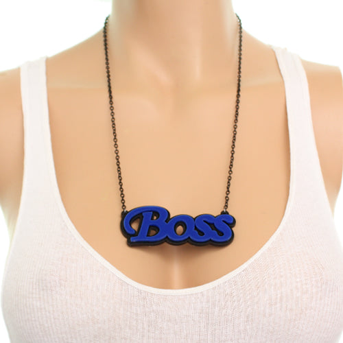 Blue Comic Laser Cutout Boss Chain Necklace