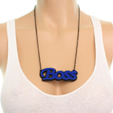 Blue Comic Laser Cutout Boss Chain Necklace