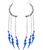 Blue Beaded Drop Chain Lightning Bolt Dangle Earrings