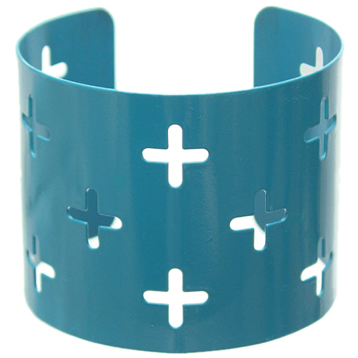 Blue Cutout Cross Metal Cuff Bracelet