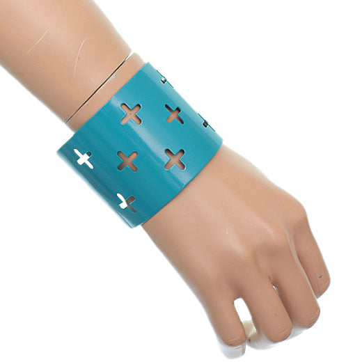 Blue Cutout Cross Metal Cuff Bracelet