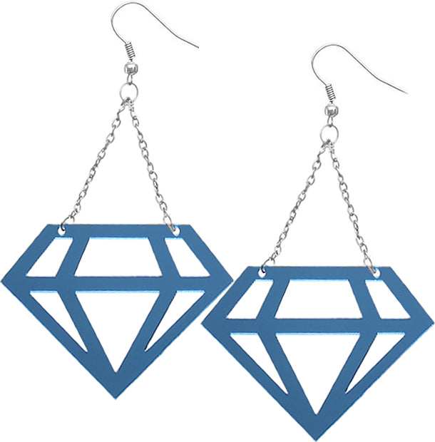 Blue Cutout Diamond Shape Chain Earrings